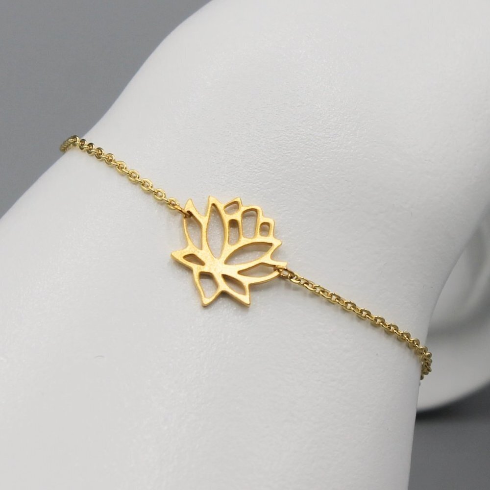 Bracelet jewelry lotus flower nature balance symbol yellow gold tone modern new